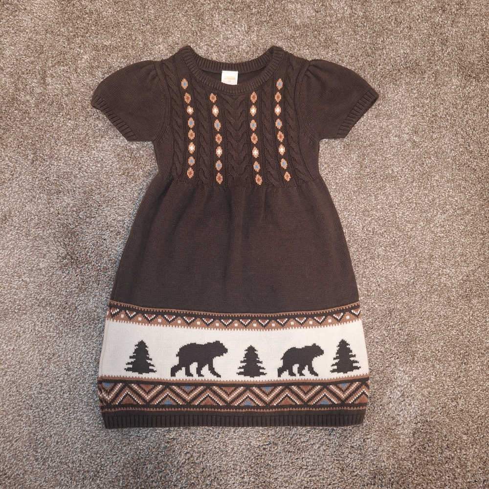 Gymboree Girls Intarsia Bear Sweater Dress Montana Mountain Brown Size 5T LN